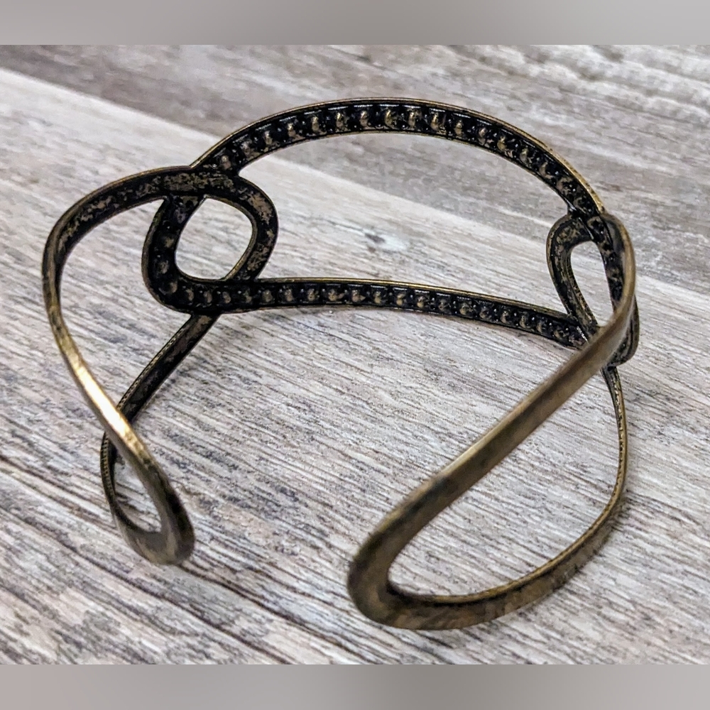 Vintage Interlocking Link Brass Cuff Bracelet W/ … - image 3